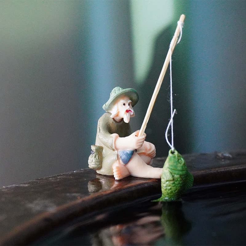 Adorno de Jardinería para Pecera Pequeña, Diseño de Anciano Pescador, Decoración de Jiang Taigong, Maceta, Adorno Creativo de Pescador