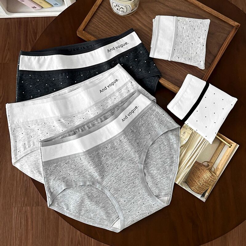 5290 # Fashionable Patchwork Girls' Pure Cotton Polka Dot Panties 10A Probiotic Crotch Mid-Waist Breathable Briefs Antibacterial