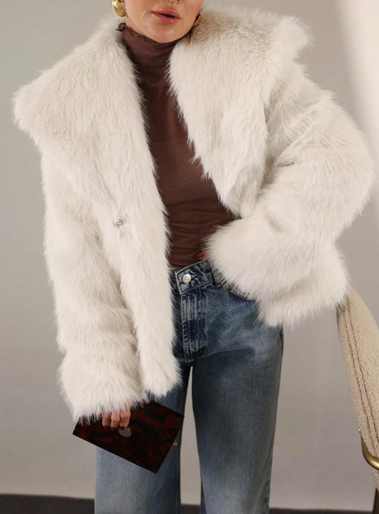 1743g Weight Faux Fur Coat Outerwear Type Long Sleeve Sleeve Length Polyester Fabric Type Regular Top Length Coat Tops Type Daily Occasion Turndown Neckline Loose Fit Type Solid Color Pattern Winter, Spring, Autumn Season Women's Gender Elegant Style Wine Red Color Women's Elegant Solid Color Coat Faux Fur Coat 12