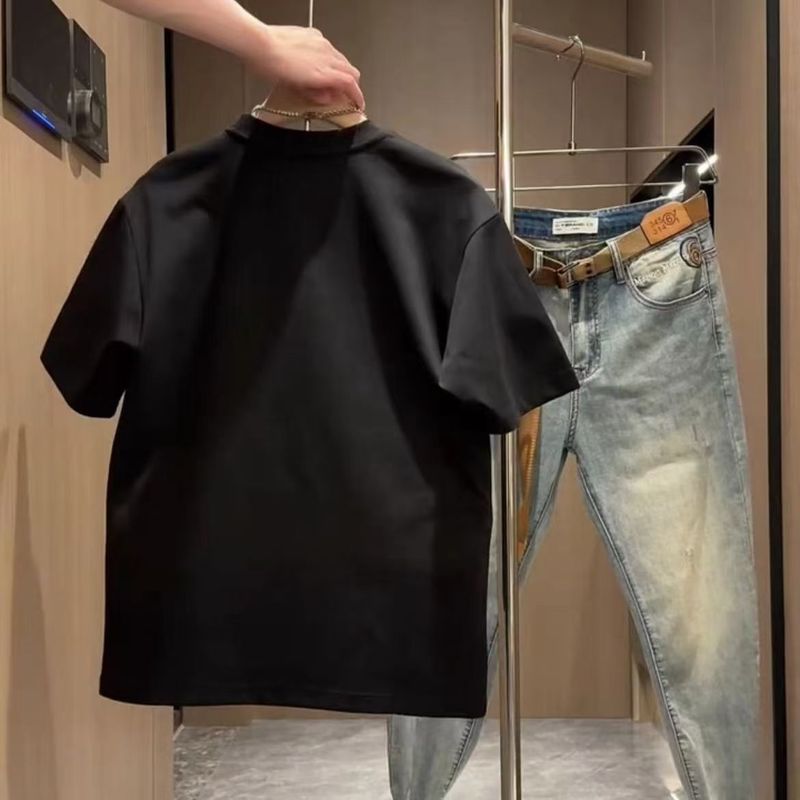 2025 新ポケットラウンドネックトレンディなブランド夏ルーズカジュアル Tシャツ半袖メンズスプライシングデザイン無地|undefined