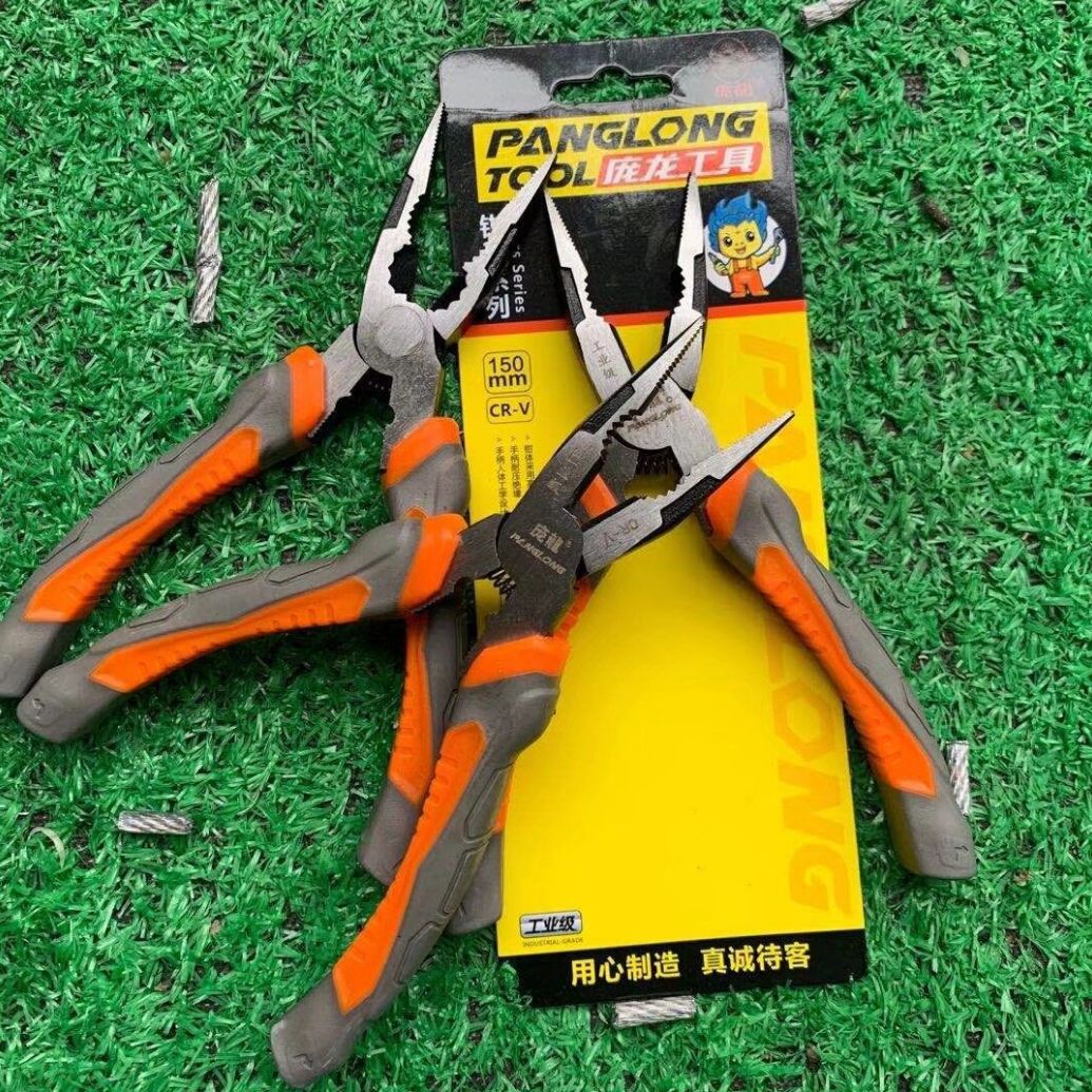 Pang Long marca de acero al cromo vanadio de ahorro de mano de obra alicates de alambre de acero de grado industrial multiusos Tiger alicates de electricista Alicates de punta puntiaguda boca oblicua