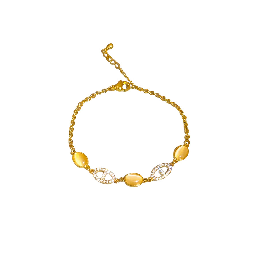Brazalete de nariz de cerdo de piedra de diamante oval ojo de gato 2025, nuevo nicho de pulsera de alta calidad, joyería de moda versátil