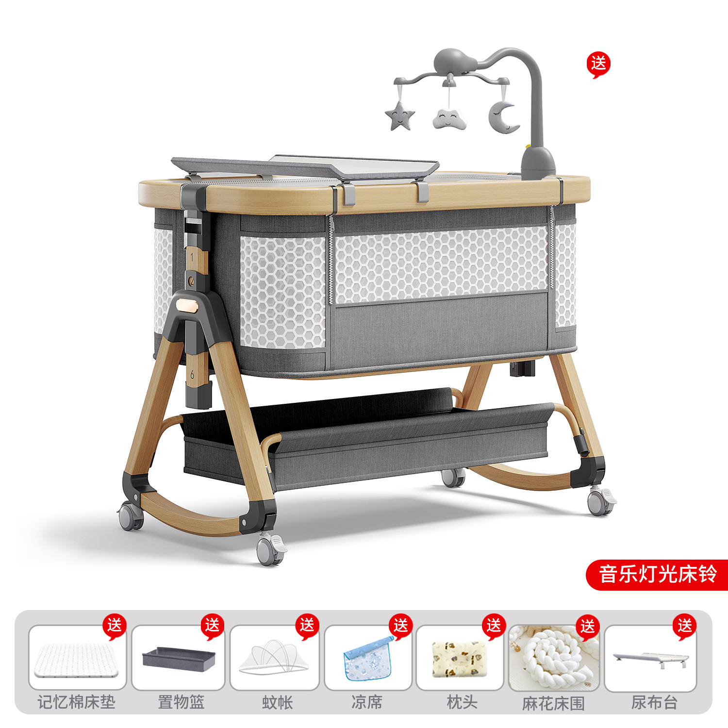 Cama de bebé móvil portátil cuna cama plegable multifuncional BB cama para recién nacidos empalme cama grande