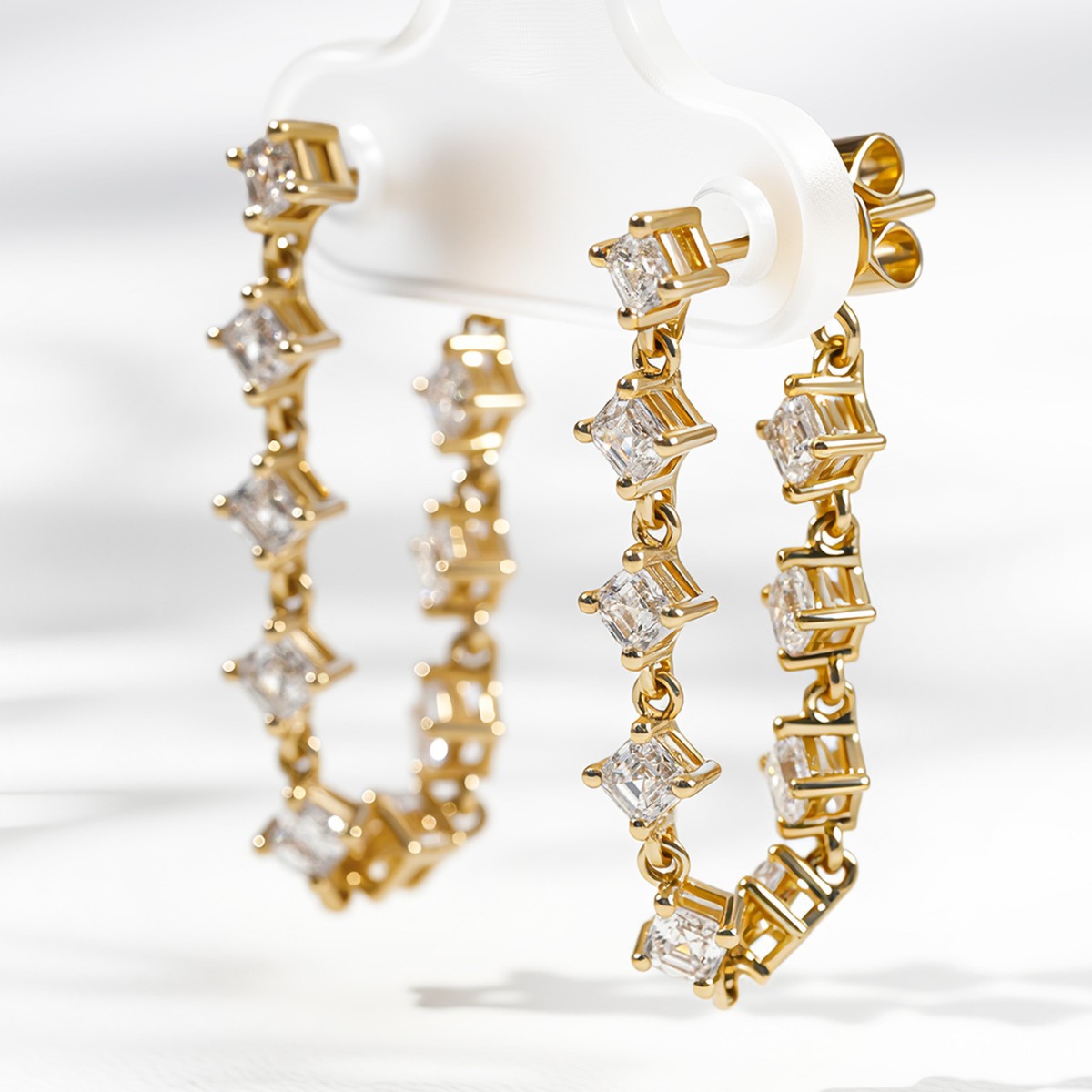 Elegant and understated luxury 14k gold stud earrings with lab-grown diamonds, 14k white gold/yellow gold.