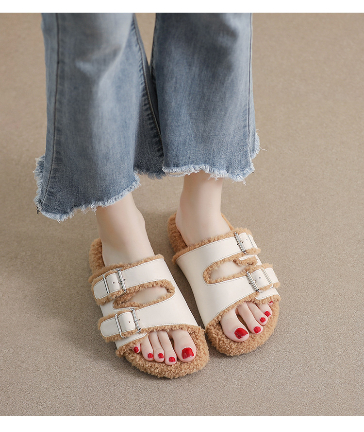 Girl Fur Slippers Women S Outerwear Autumn And Winter One Word Belt Plus Fleece Cotton Shoes To Keep Warm Net Red Large Size_voghion.com