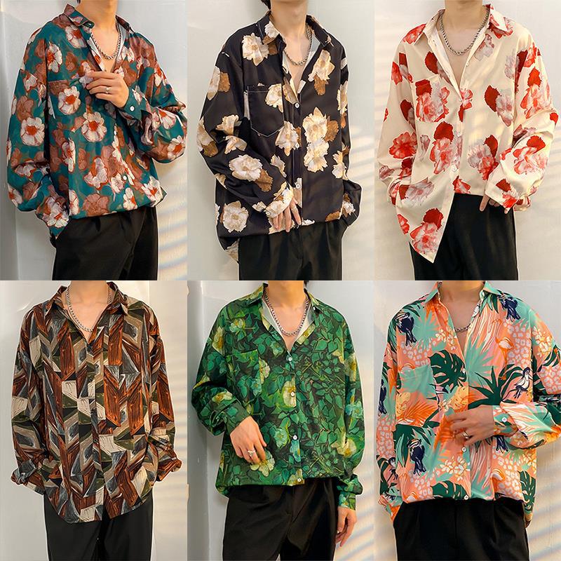 Floral Shirt Men's Long-sleeved Spring and Autumn High-end Korean-style Fashionable Ripper Handsome Niche Hong Kong-style Retro Shirt Jacket