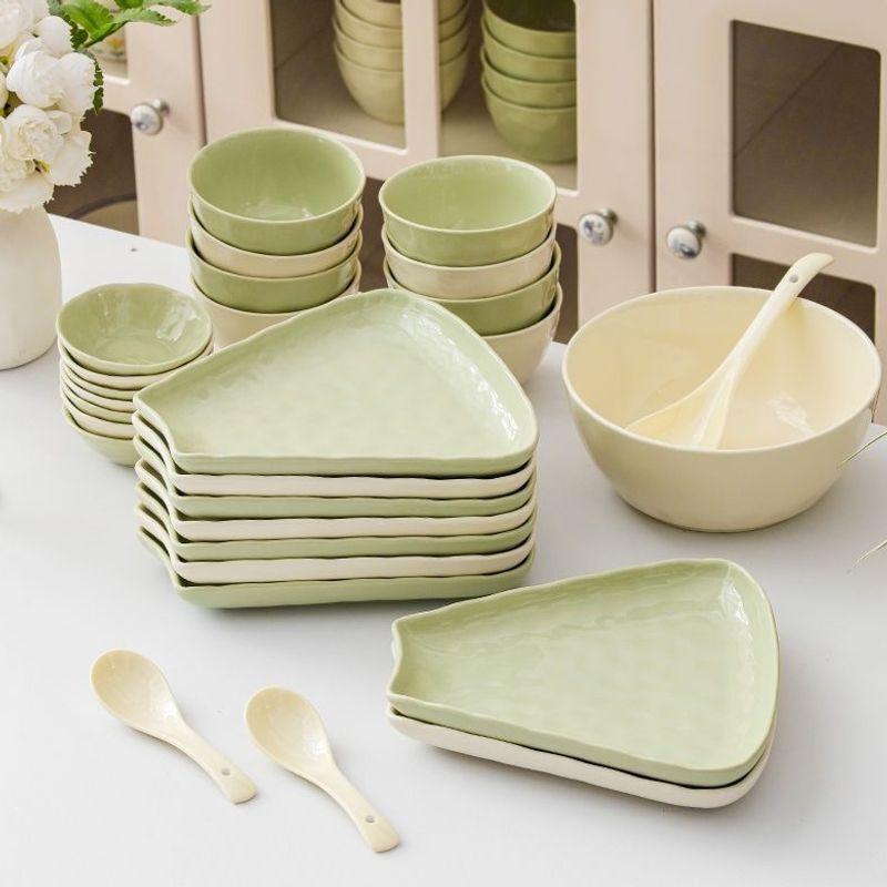 Cream-Colored Ceramic Platter Set, Fresh and Simple Bowl and Plate Combination for Home Use, New Year's Eve Dinner, Family Reunion Dishes