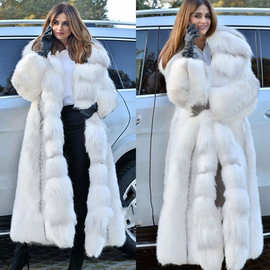 SD0057仿皮草女装外套连帽跨境新款毛毛外套狐狸毛领白色拼接女