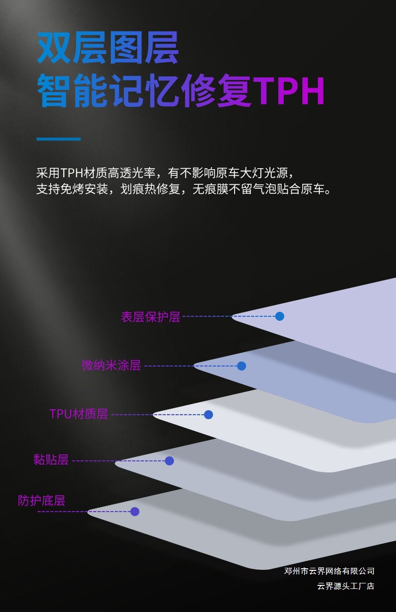 Yunjie Car Light Film Tpu Headlight Light-Transmitting Protective Film Tph Blackened Tail Light Scratch Repair Car Light Color Change Film