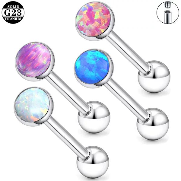 Zhenping G23 Internal Thread Inlaid Opal Tongue Ring Tongue Stud Barbell Ear Stud Ear Jewelry Titanium Alloy Piercing Jewelry Double-Ended