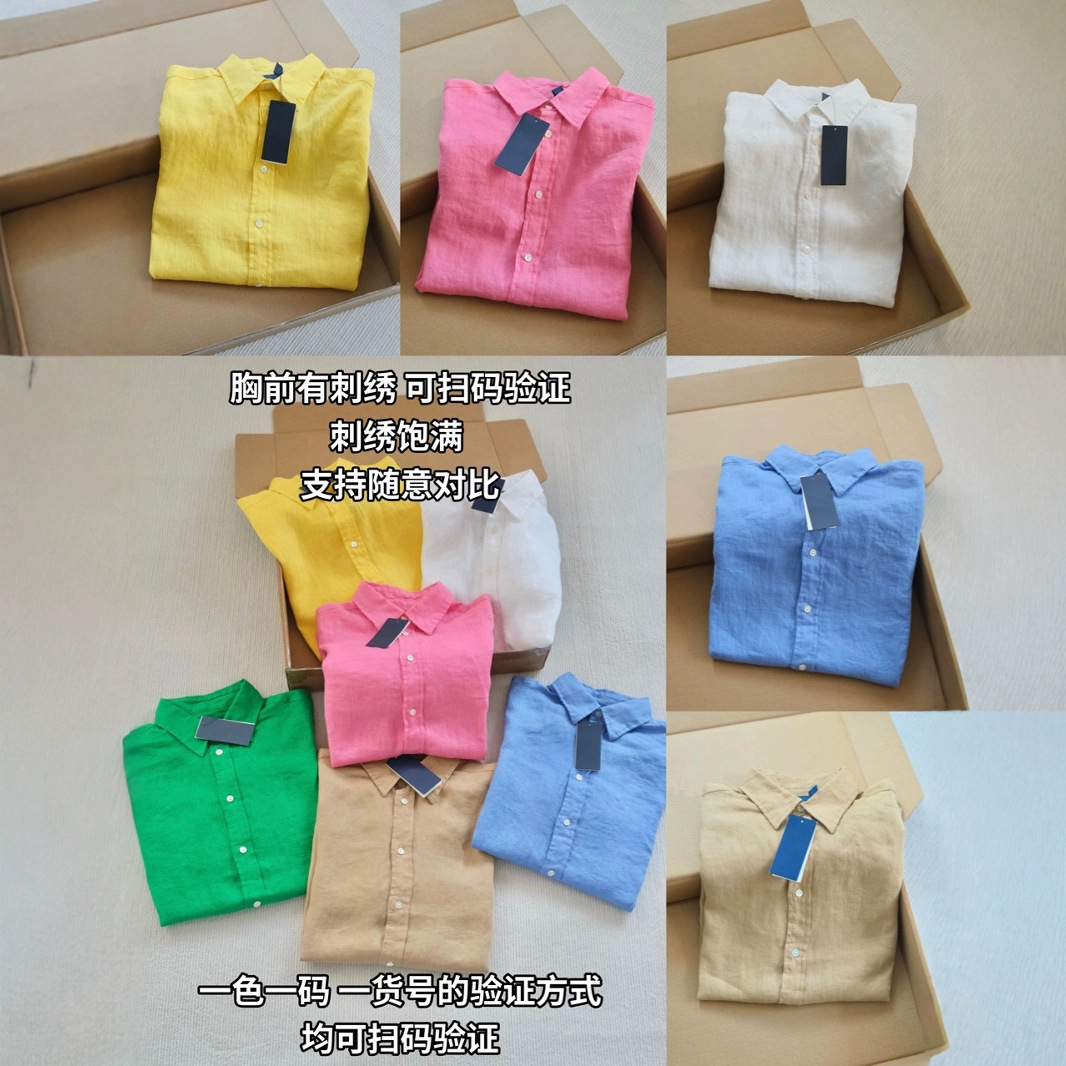 Scanable Classic Rl Pony Embroidered French Imported Pure Linen Shirt Old Money Style Versatile Long-Sleeved Jacket for Women