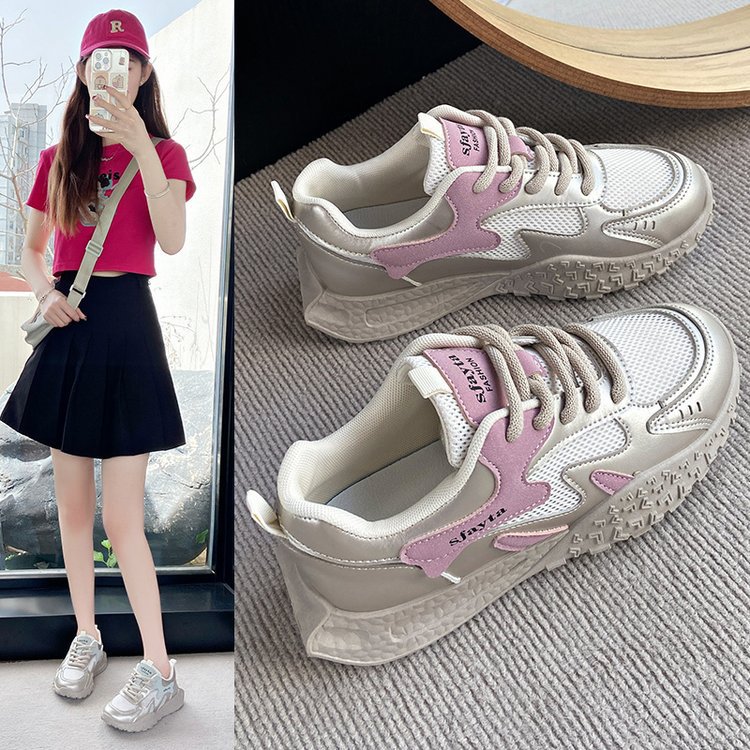 2025 여름 새로운 메쉬 스포츠 신발 미끄럼 방지 레이스 업 두꺼운 밑창 캐주얼 야외 여성 운동화 26107