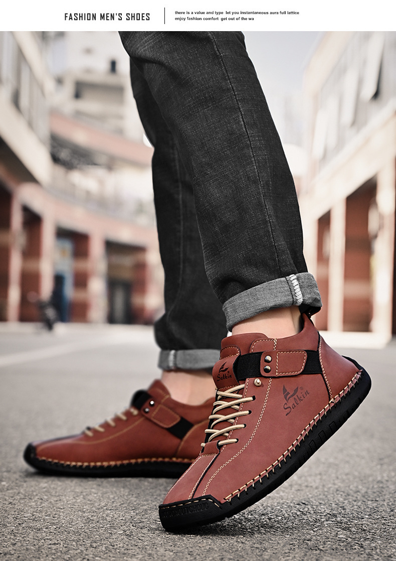 Casual Loafers For Men Handmade Leather Flat Slip-on Driving Shoes_voghion.com