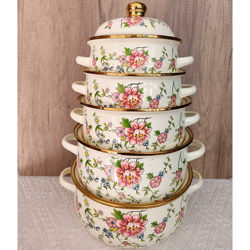 Cross-Border Vintage Five-Piece Enamel Pot Set, Double-Ear Soup Pot, Cooking Pot, Instant Noodle Pot, Small Hot Pot, Lard Bowl, Household Pot Cross-Border Vintage Five-Piece Enamel Pot Set, Double-Ear Soup Pot, Cooking Pot, Instant Noodle Pot, Small Hot Pot, Lard Bowl, Household Pot