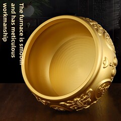 八福聚寶盆純黃銅擺件金屬缸黃銅工藝品家居辦公室通用聚福財禮品