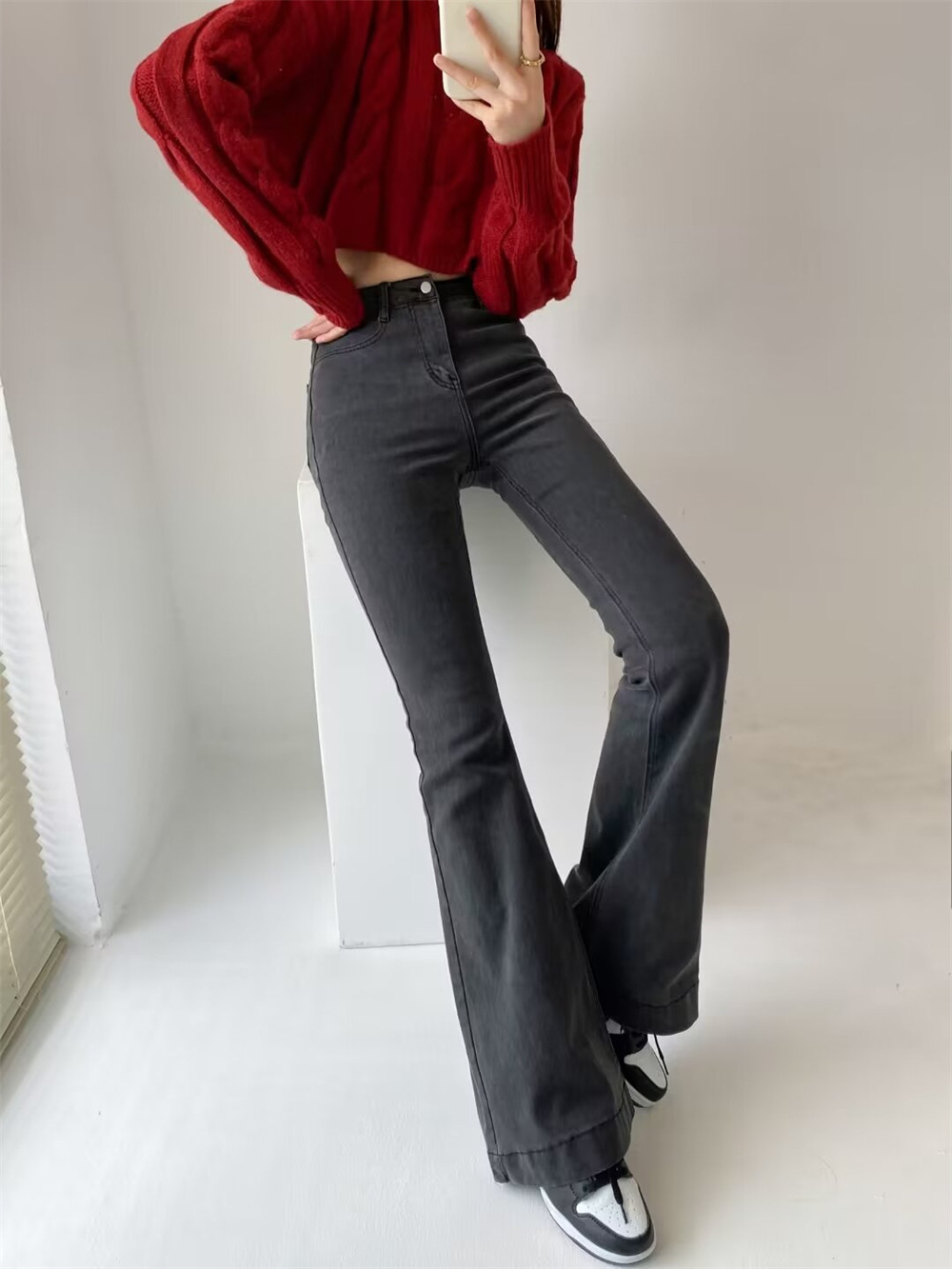 YPFF Trendy Women's Autumn New European And American Style Fashion Washed High-Waisted Slim-Fit Butt-Lifting Slight_ecoleips.com
