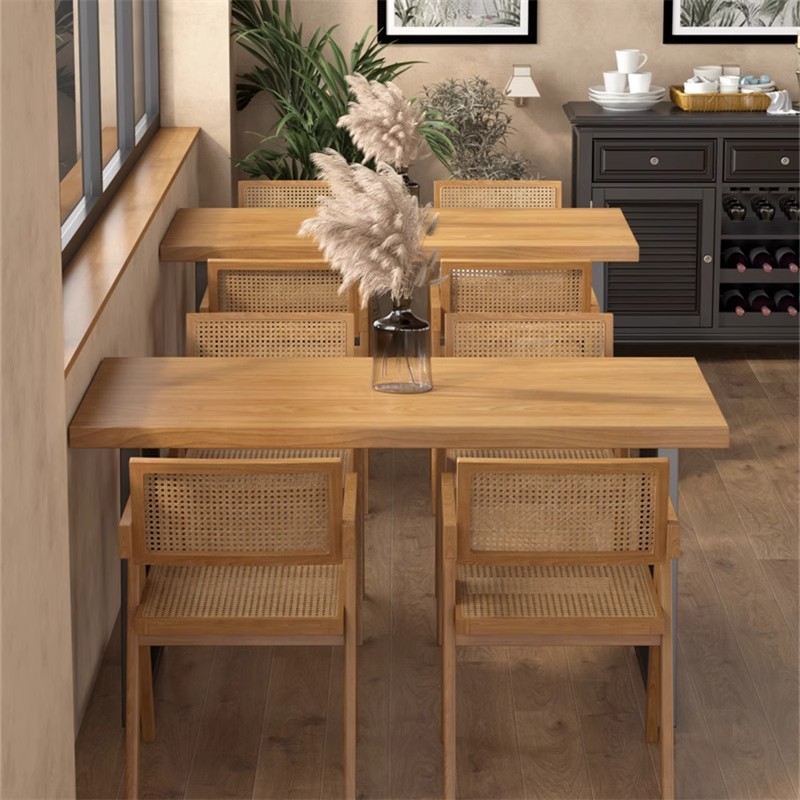 Modern Simple Style Solid Wood Dining Table Western Restaurant Casual Table and Chair Combination Internet Celebrity Milk Tea Shop Rectangular Table