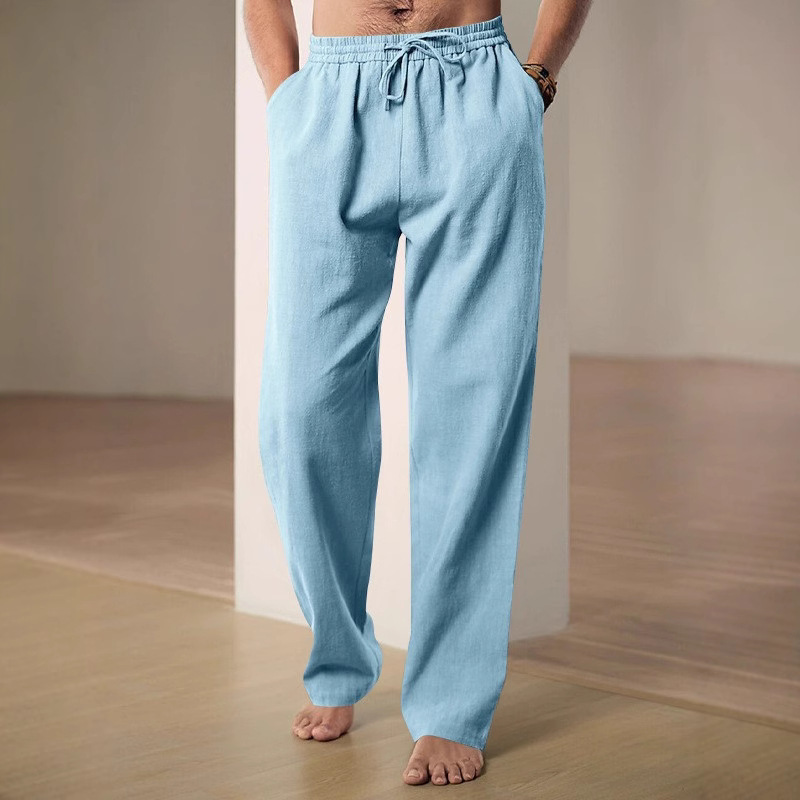 2024亚马逊独立站欧美春秋新款男嘻哈透气亚麻时尚休闲运动长裤