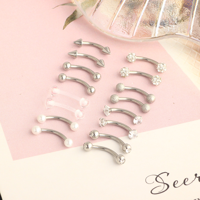 16G Stainless Steel Micro-Inlaid Zircon Eyebrow Ring Screw Ball Fashion Earrings Set of 10 detail image 24