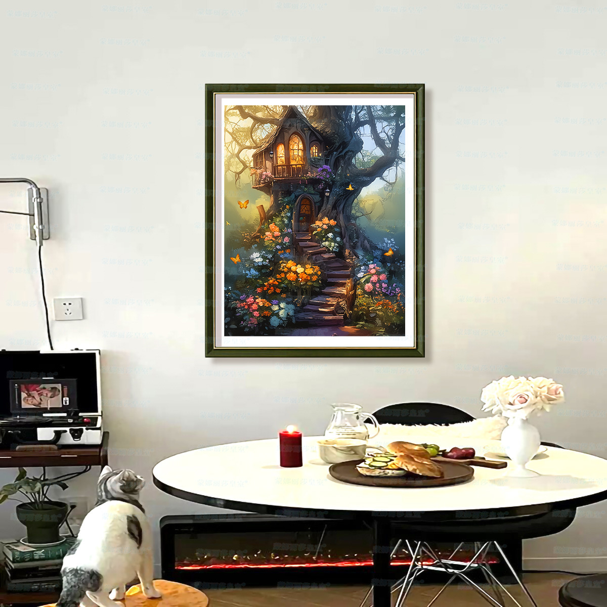 Mona Lisa Real bordado cruzado hermosa casa en el árbol nuevo estilo minimalista fantástico jardín decorativo bordado a mano