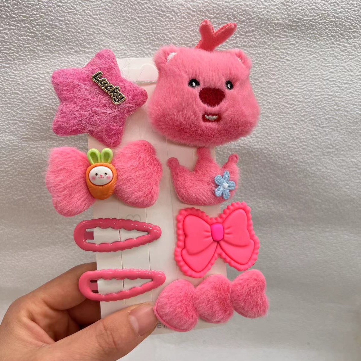 Korean trendy child hair clip, plush brown hair clip for girls, cute baby head accessory, rabbit and bear hair accessories