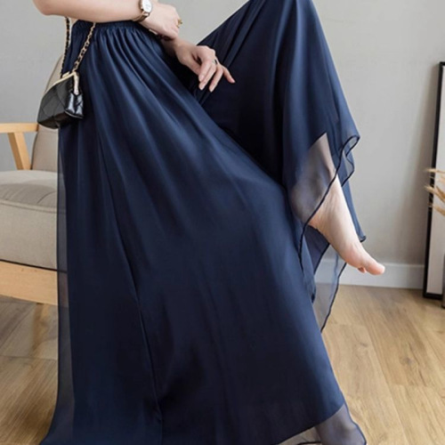 Cotton Snow Large Swing Leg Pants 2025 Summer Elegant Dress Pants Apricot and Black Sheer and Flowing
