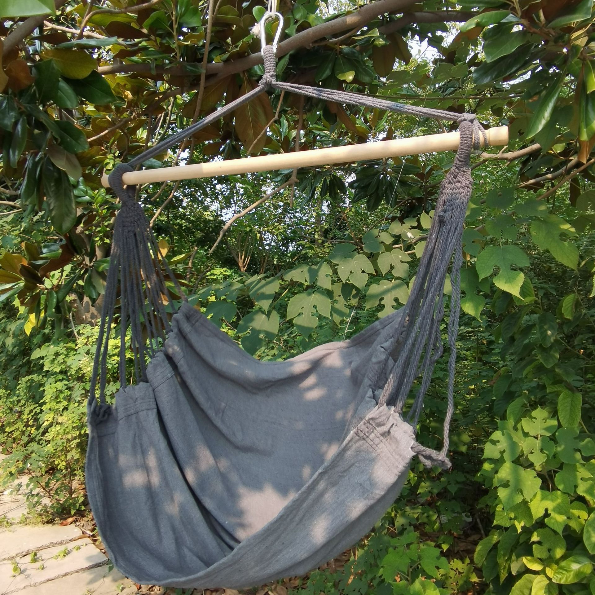 Silla columpio de lona gruesa para dormitorio, incluye cojín y respaldo, cómoda hamaca portátil para exteriores.