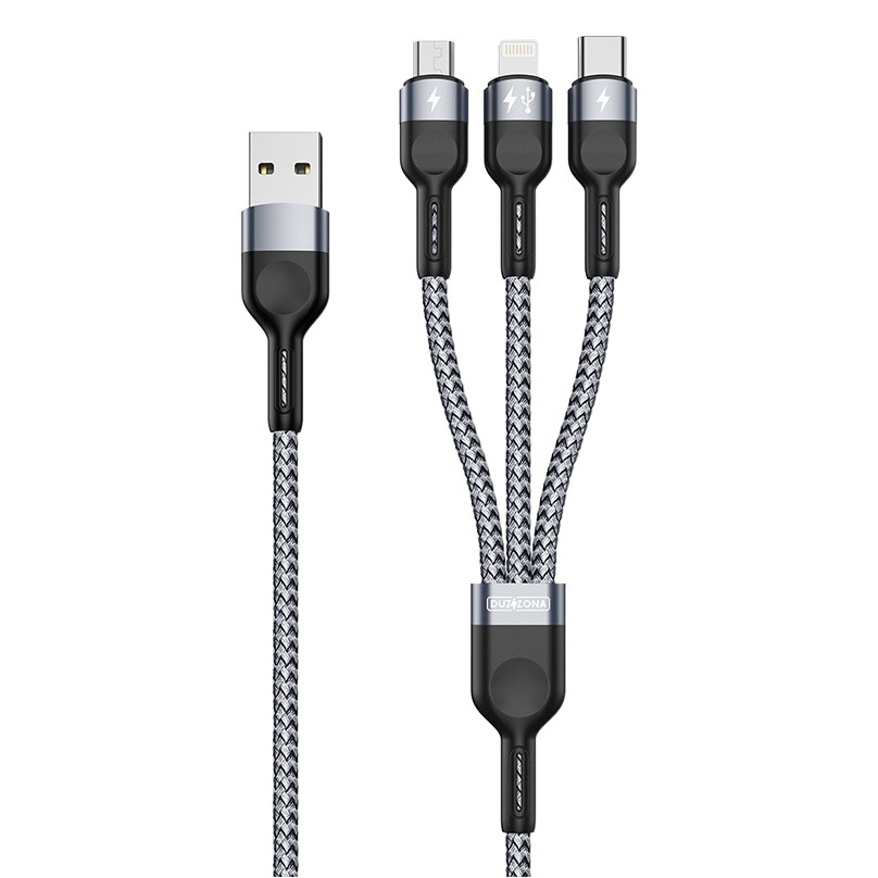 Adecuado para uno a tres cable de datos de carga rápida de nylon tejido tres-en-uno cable de carga rápida apple huawei tipo-c cable de carga