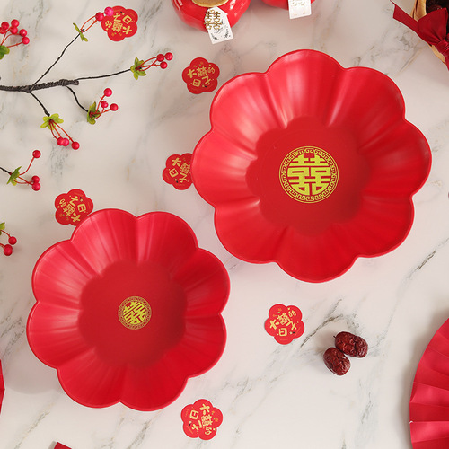 Wedding Fruit Basket Living Room Red Happy Candy Tray Wine Serving Plate Festive Wedding Use Happy Plate Wedding Decorations Variety