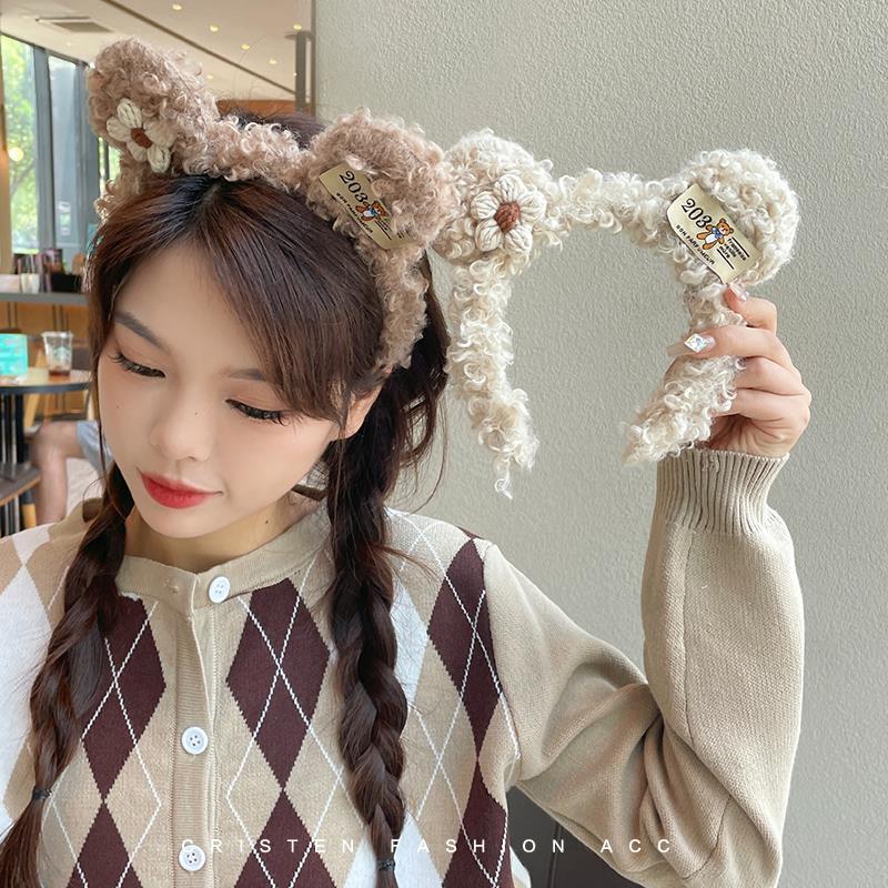 Lavar la cara de las mujeres lindas flores de oso correa de cabello de verano nuevo pinza de cabello rojo en línea joyas de peluche para la cabeza