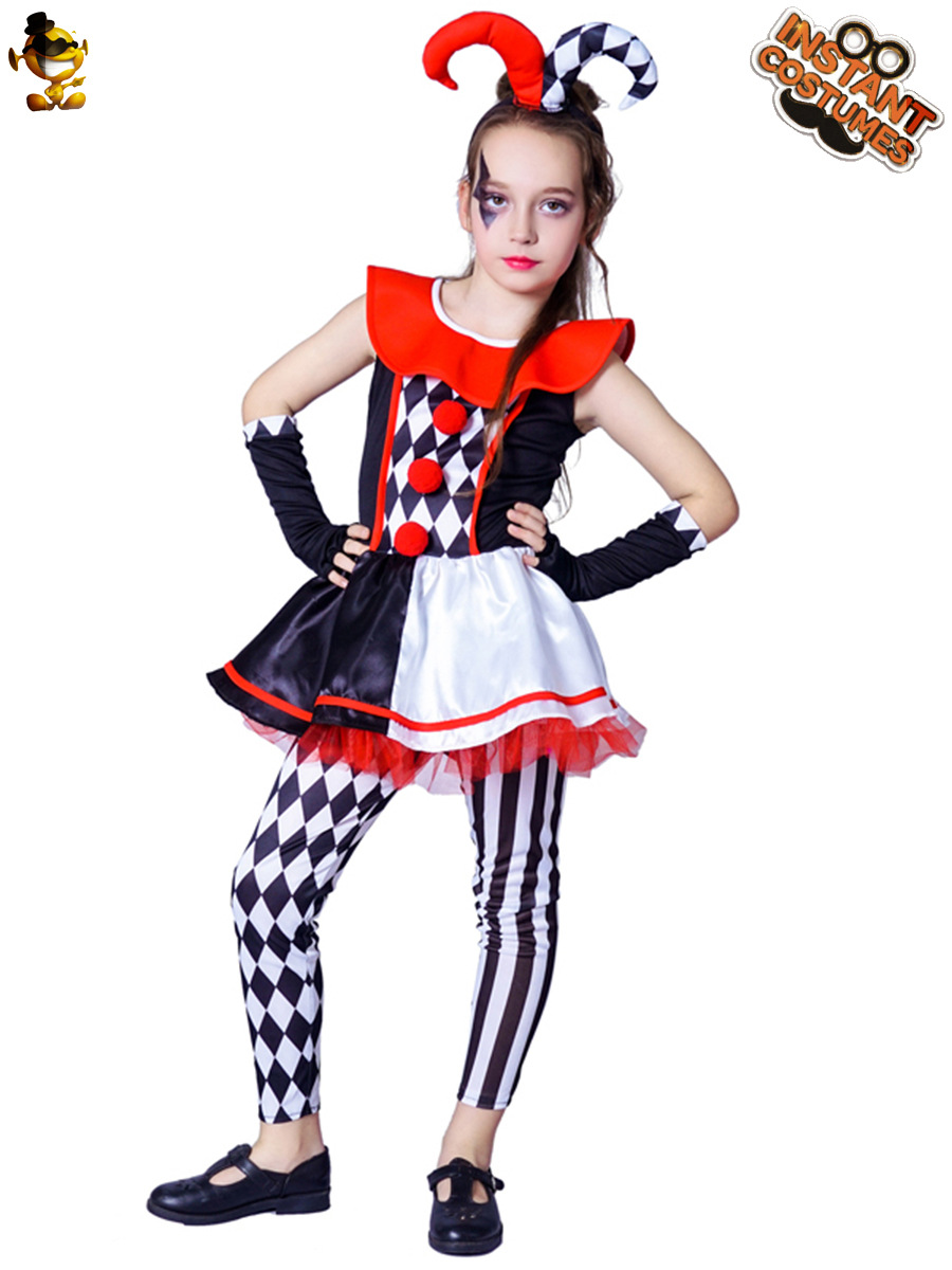 Mujeres de los niños a cuadros payaso traje Halloween diablo cuerno falda rendimiento ropa Cosplay del partido