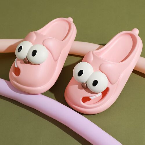Cartoon Big-Eyed Dog Slippers for Women, Summer Home Indoor Cap Toe Hole Shoes, Thick Insole Non-Slip