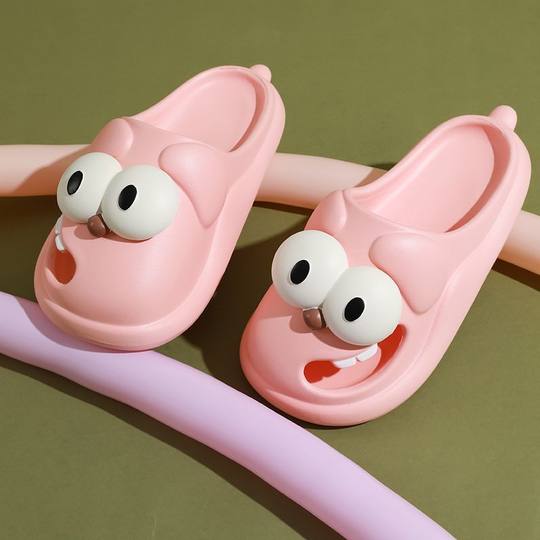 2024 New Cartoon big eye dog slippers female summer home indoor cartoon closed toe hole shoes thick bottom wholesale