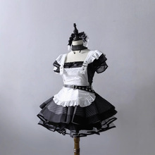 复古黑白条纹Lolita女仆装亚文化日系可爱围裙套装cosplay连衣裙