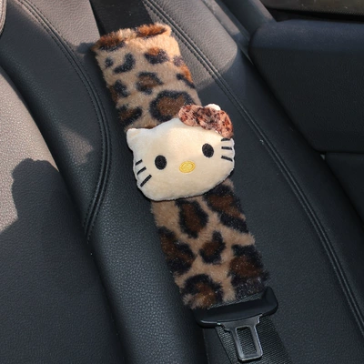 Seat belt shoulder pad – Leopard Print Hellokitty Plush Car