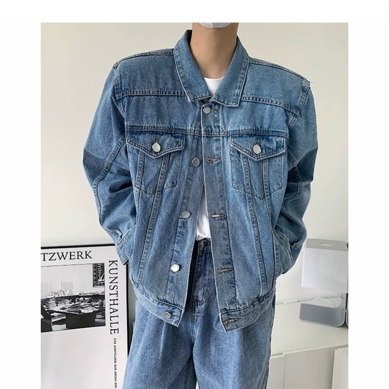 Brand short shoulder pads, denim solid universal jacket, oversize