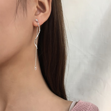 韩版S形波浪流苏后挂式长款耳线耳环女镶钻一式两戴颖儿同款耳饰