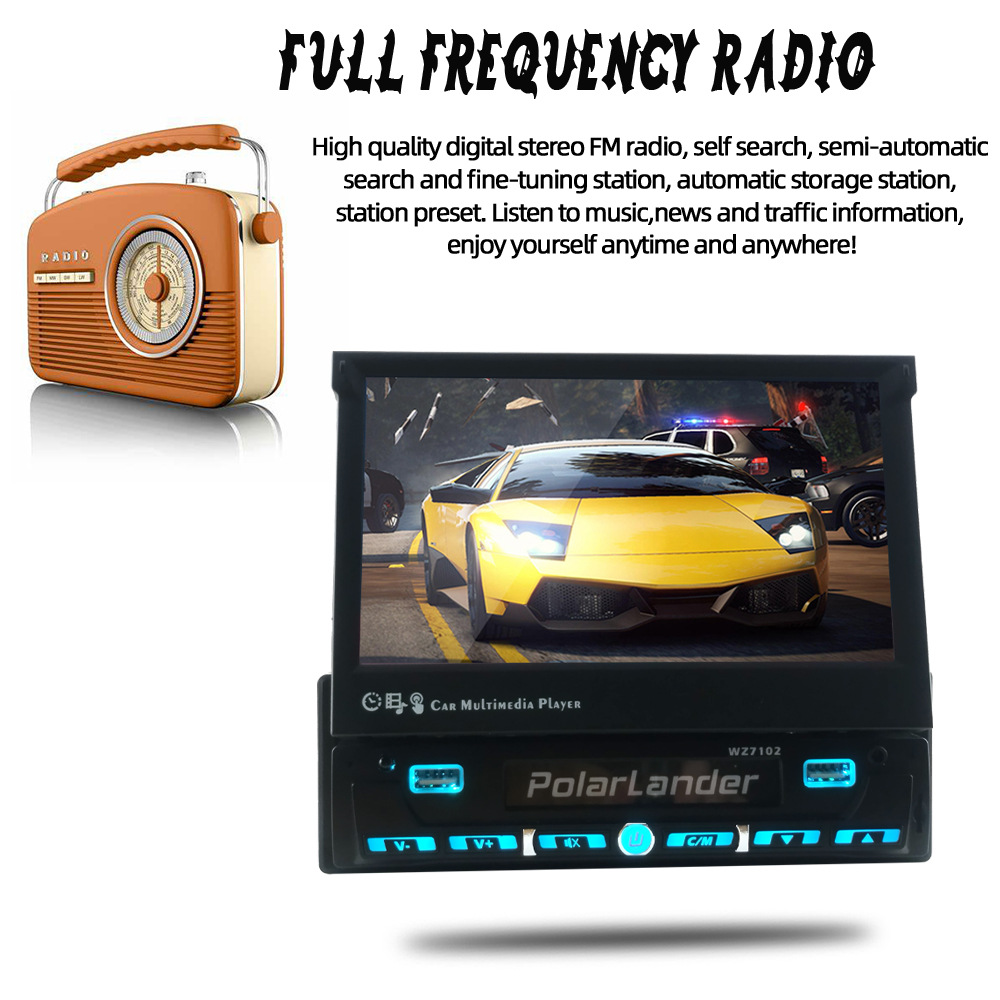 7inch Single-Cylinder Manual Retractable Screen Car Bluetooth Mp4 Player Fm Radio Reversing Priority 12V Dropshipping