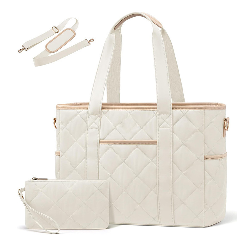 New Ladies Handbag Tote Bag Quilted Laptop Handbag with Zipper Casual Lightweight Shoulder Bag