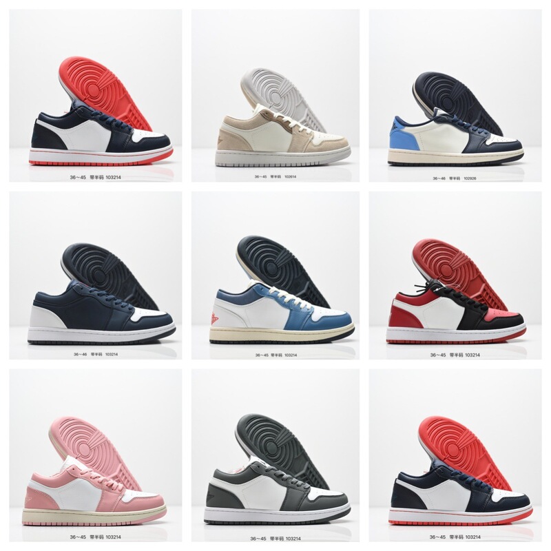 Original export-quality Jordan 1 low-top basketball shoes in black, white, gray, smoky gray, and Carolina blue, unisex sneakers for couples and casual wear