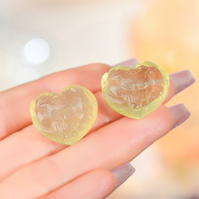 批发天然柠檬黄水晶通孔爱心狐diy配件立体雕刻手链串珠隔珠配饰