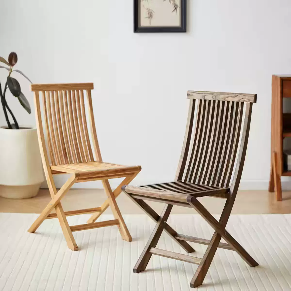 侘寂风民宿客栈阳台休闲椅实木可折叠咖啡桌椅老榆木庭院餐椅