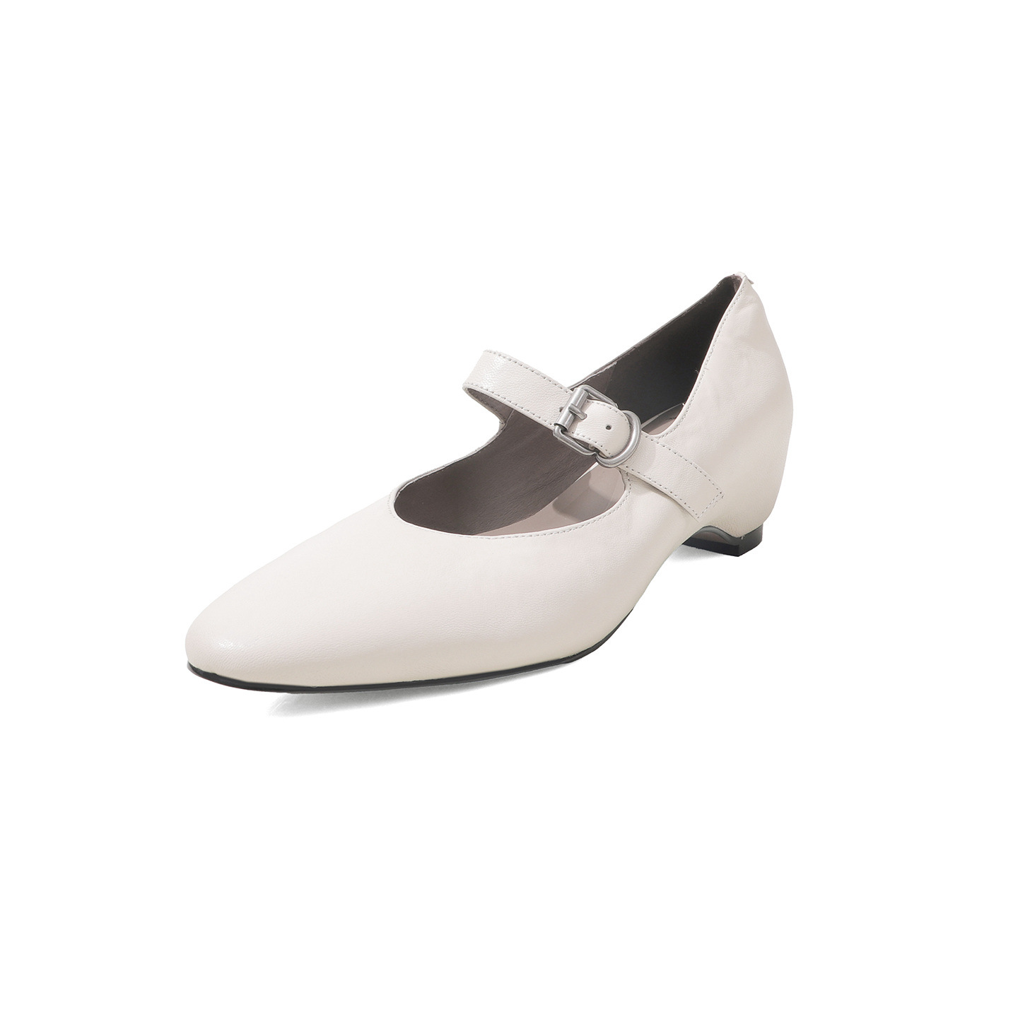 Giày Mary Jane nữ da cừu gót thấp 4 cm quai ngang khóa — đen