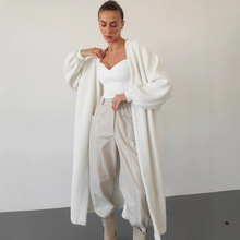 时尚白色仿貂绒长款大衣女2025冬季新款通勤加厚绑带毛呢外套女装