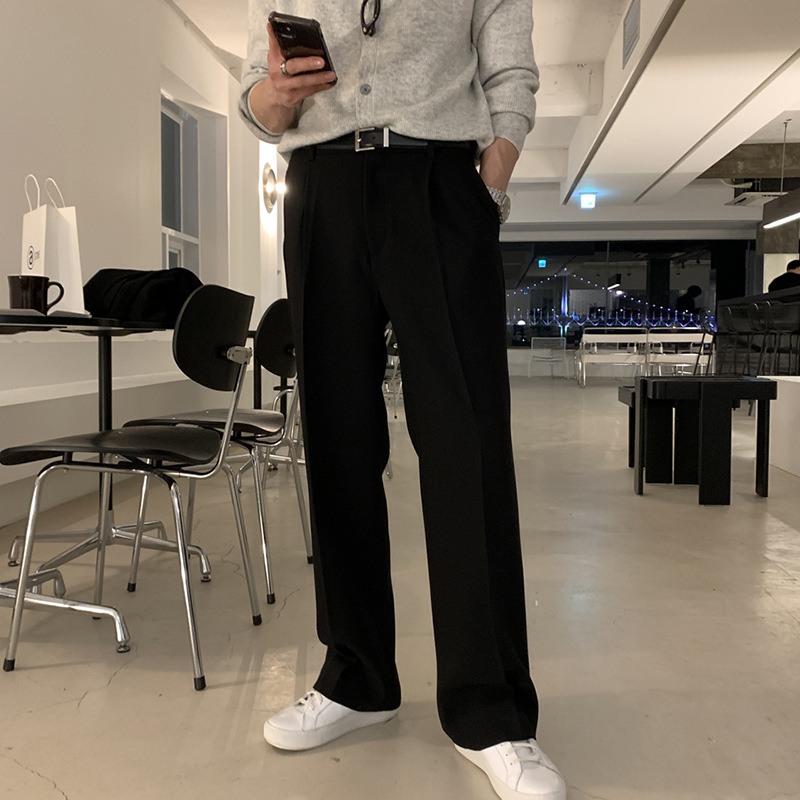 ASCLO Men's Korean-style Loose Black Trousers Casual All-match Hanging High-end Trousers Spring and Autumn Thin Straight Trousers