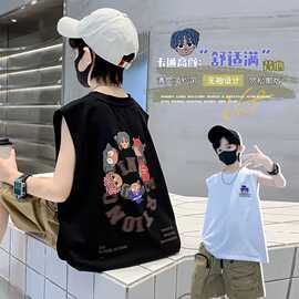 美式卡通人物印花背心男2025年夏季潮牌休闲百搭宽松无袖t恤上衣