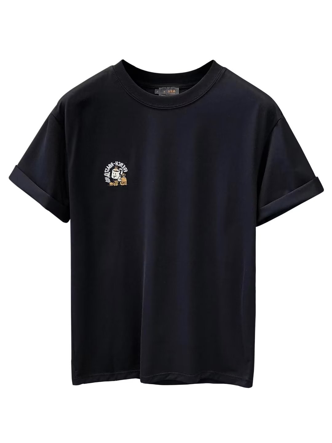 American latte coffee cup embroidery trdy brand round neck white short m's summer half sleeved T-shirt clothes for_voghion.com