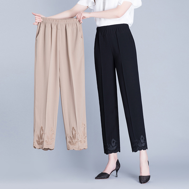 Middle-Aged Mom Summer Spring Autumn Thin Plus-Size Pants Elastic High-Waist Grandma Summer Elderly Chiffon Loose Pants Women Middle-Aged Mom Summer Spring Autumn Thin Plus-Size Pants Elastic High-Waist Grandma Summer Elderly Chiffon Loose Pants Women