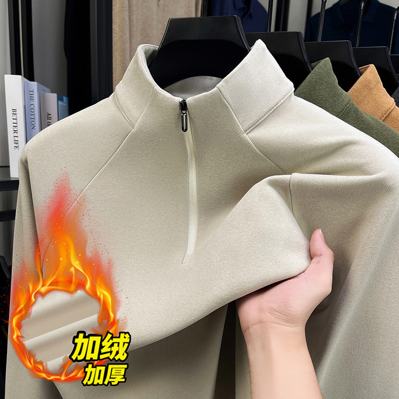 Cross-Border Autumn and Winter Double-Sided Velvet Thickeneded Half-Zip Long-Sleeved Sweatshirt Men's Simple Warm Base Layer T-Shirt Men's Clothing Cross-Border Autumn and Winter Double-Sided Velvet Thickeneded Half-Zip Long-Sleeved Sweatshirt Men's Simple Warm Base Layer T-Shirt Men's Clothing