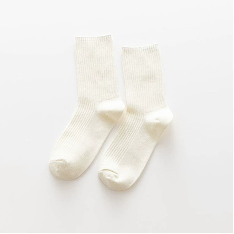 High ribbed socks set, 5 pairs cotton, women's crew socks, one size